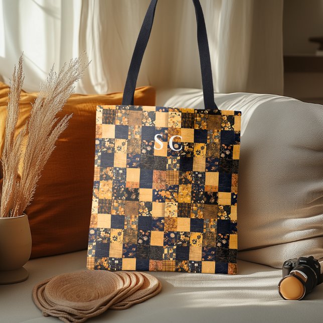 Sac fourre-tout élégant en patchwork à fleurs bleu (Créateur téléchargé)