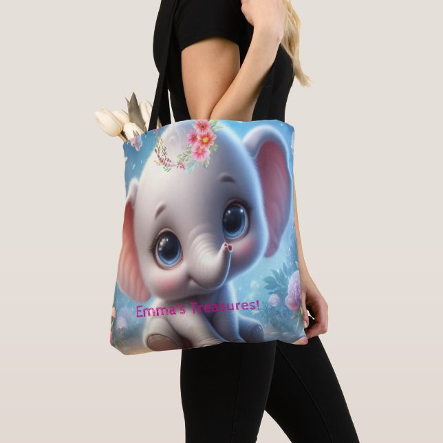 Sac fourre-tout, éléphant blanc floral mignon bébé (De près)
