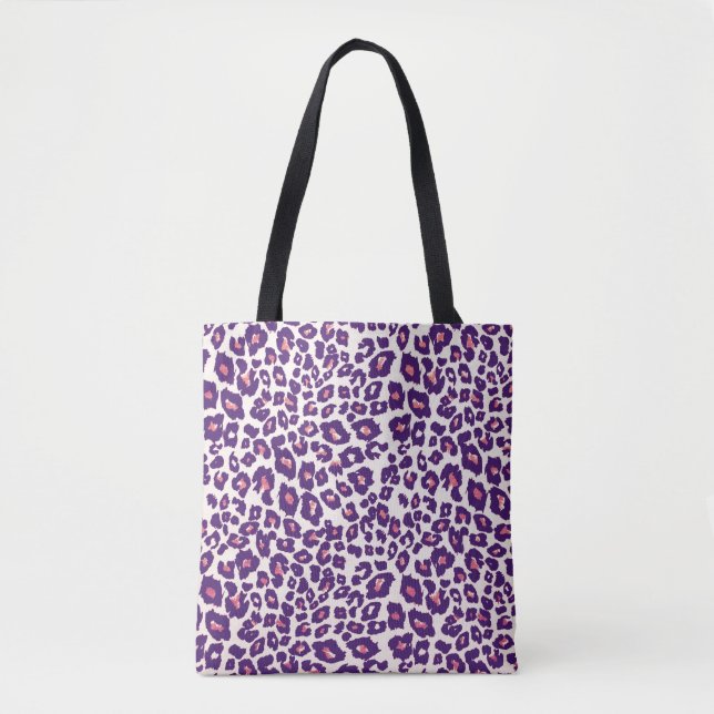 Sac fourre-tout Empreinte de léopard violet et ros (Devant)