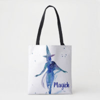 Sac fourre-tout en Aquarelle Bleue Magick Witch