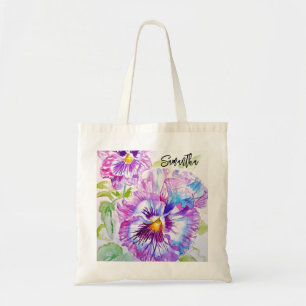 Sac fourre-tout en aquarelle Pansy Violet
