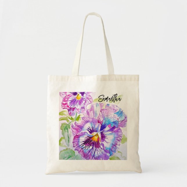 Sac fourre-tout en aquarelle Pansy Violet (Devant)