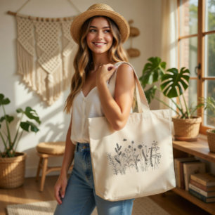 Sac fourre-tout en art botanique de fleurs sauvage