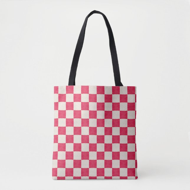 Sac fourre-tout en damier rouge et blanc (Devant)