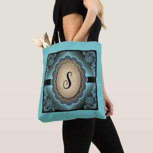 Sac fourre-tout en dentelle Turquoise Monogramme