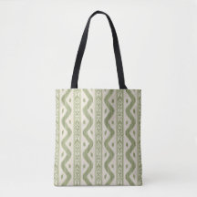Sac fourre-tout en ikat vert et crème, rayure tiss