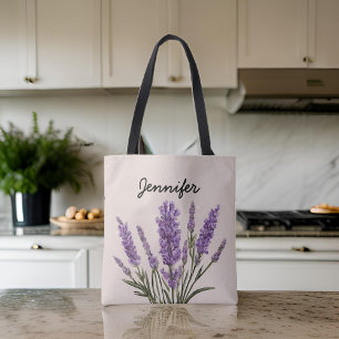 Sac fourre-tout en lavande florale personnalisé, c