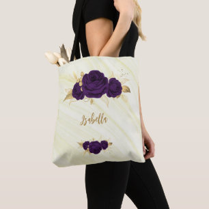 sac fourre-tout en marbre feuille à fleurs violett