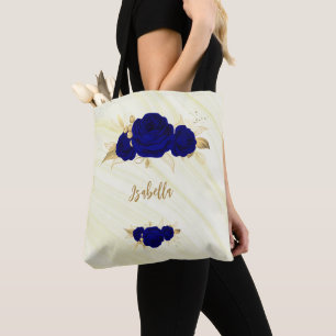 Sac fourre-tout en marbre feuille aux fleurs bleue