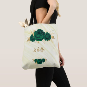 sac fourre-tout en marbre feuille émeraude fleurs