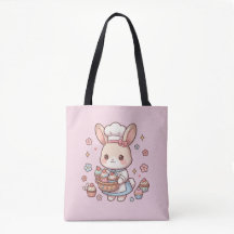 Sac fourre-tout en toile rose lapin chef mignon