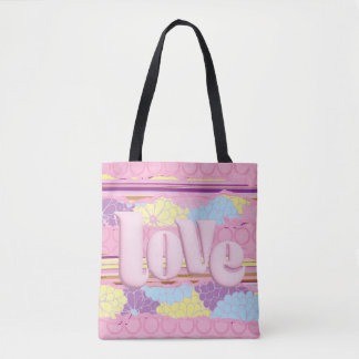 Sac fourre-tout en toile rose pastel mignon amour