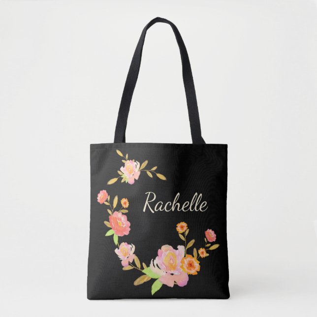 Sac fourre-tout fait sur commande floral orange et (Devant)