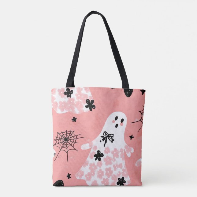 Sac fourre-tout Fantôme éffrayant - Rose Pastel Fl (Dos)