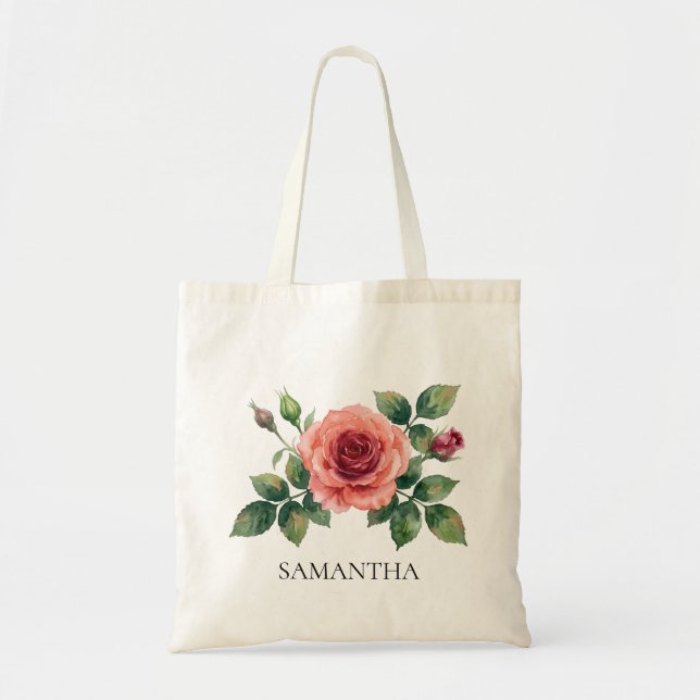 Sac fourre-tout Fleur Rose Aquarelle (Devant)