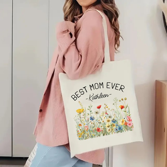 Sac fourre-tout Fleur sauvage personnalisé, Best M (Mother’s Day gift bag, birthday present for mom, Christmas gift for her, baby shower tote, )