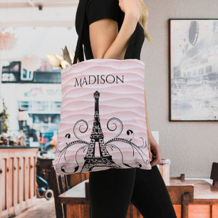 Sac fourre-tout fleuri Tour Eiffel rose