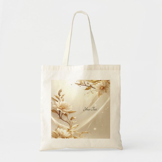 Sac fourre-tout Fleurs Blanches et Dorées (Devant)