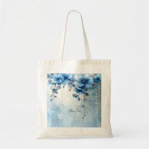 Sac fourre-tout Fleurs bleues et perles