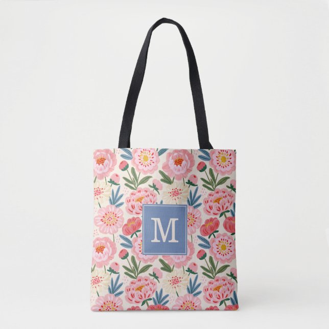 Sac fourre-tout Fleurs de Pivoine Rosé (Devant)