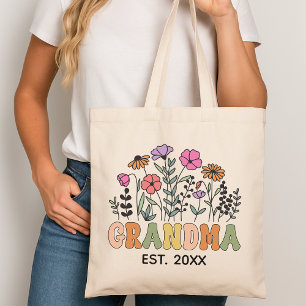 Sac fourre-tout fleurs personnalisées pour grand-m