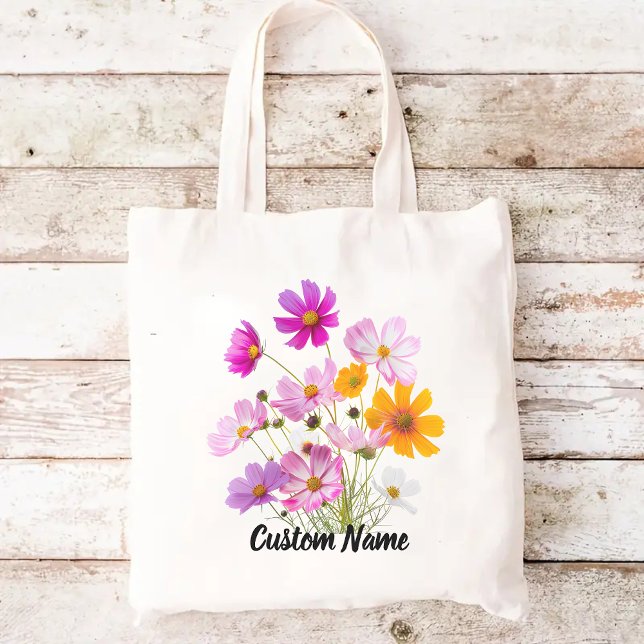 Sac fourre-tout fleurs sauvages, Sac fourre-tout p (wildflowers tote bag, custom name tote bag, birthday gift for her, Mother’s Day gift)