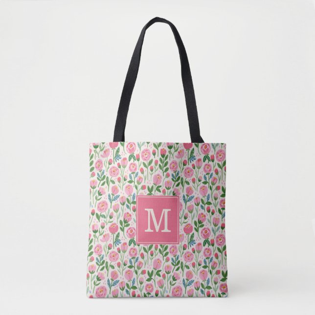 Sac fourre-tout floral à boutons de rose rose (Devant)
