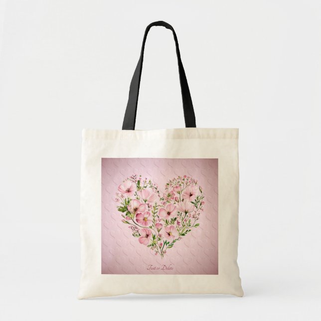 Sac fourre-tout floral à cœur rose (Devant)
