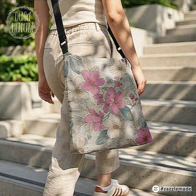 Sac fourre-tout floral à fleurs roses (Pink Blossom Floral Tote Bag (Large))