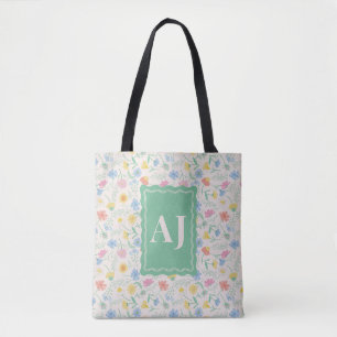 Sac fourre-tout floral à fleurs sauvages avec init