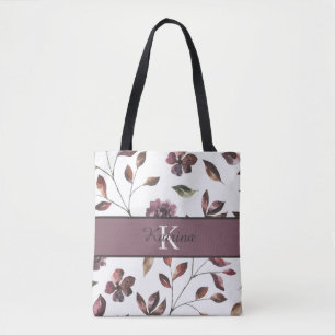 Sac fourre-tout floral à monogramme aquarelle