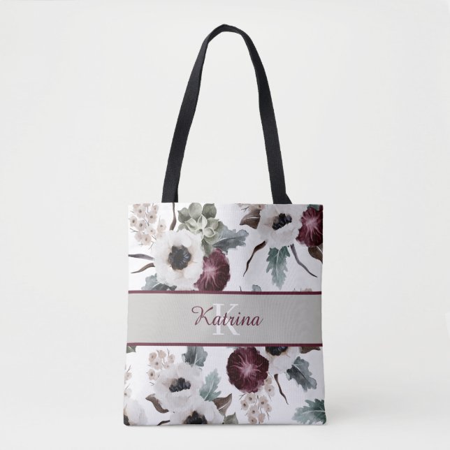 Sac fourre-tout floral à motif aquarelle monogramm (Devant)