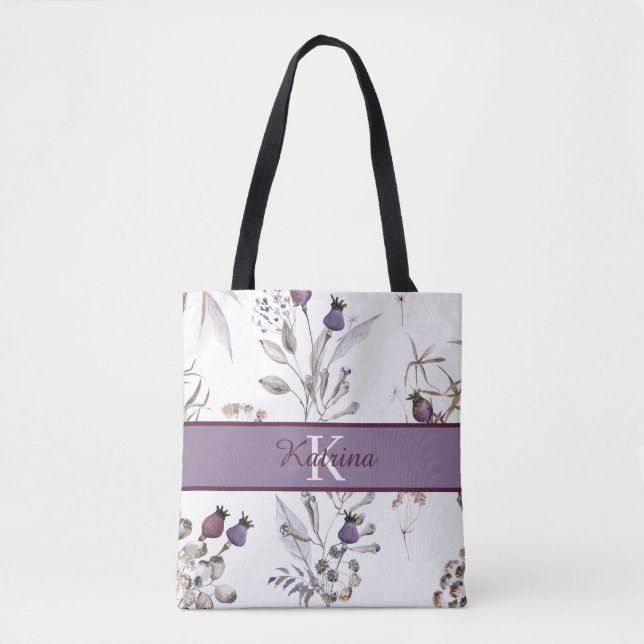 Sac fourre-tout floral aquarelle monogrammé (Devant)