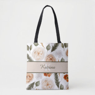 Sac fourre-tout floral aquarelle pêche monogrammé