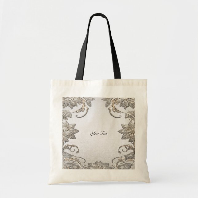 Sac fourre-tout floral argent or (Devant)