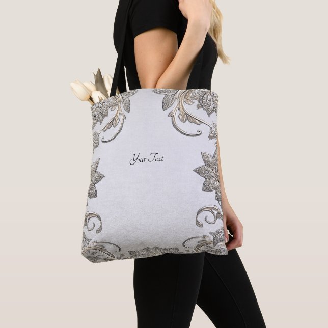 Sac fourre-tout floral argent or (De près)