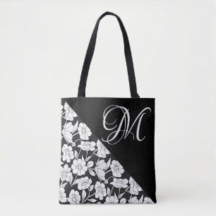 Sac fourre-tout « Floral avec initiale M blanche »