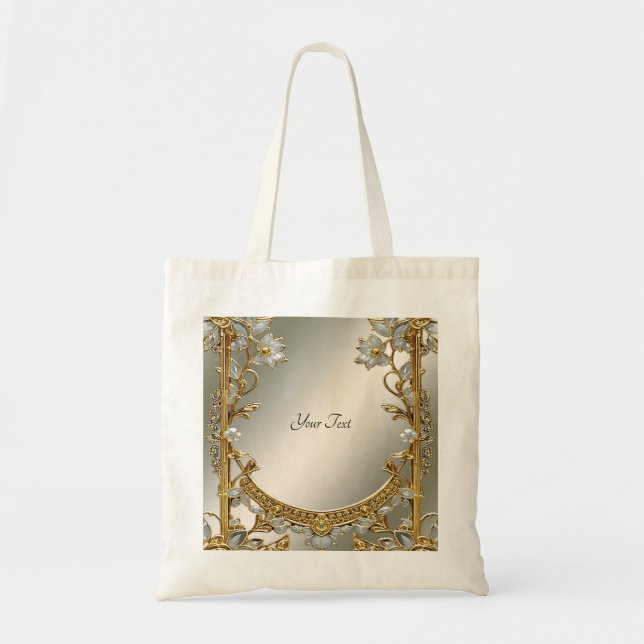 Sac fourre-tout floral blanc orné d'or (Devant)