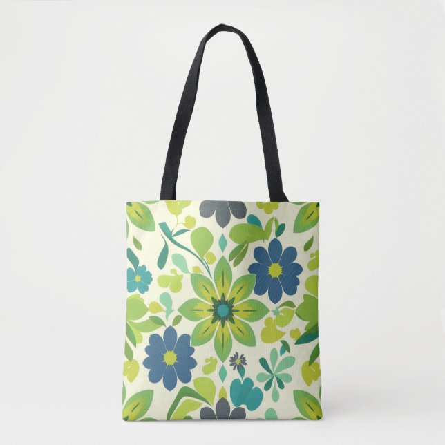 Sac fourre-tout floral blanc vert et bleu (Devant)