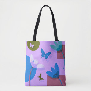 Sac fourre-tout floral bleu – Design abstrait mode