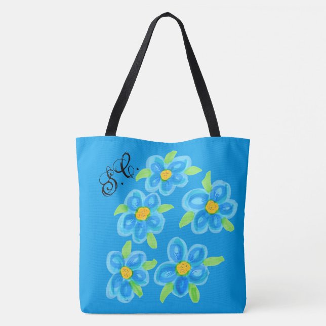Sac Fourre-tout Floral Bleu Monogrammé (Dos)
