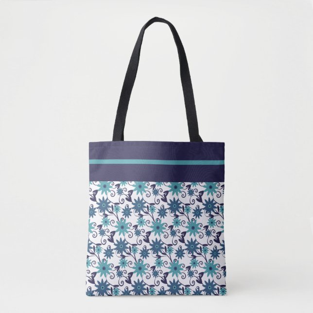Sac fourre-tout Floral bleu turquoise moderne (Devant)