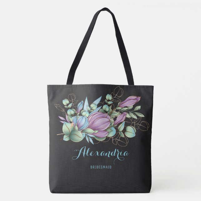 Sac fourre-tout floral chic peint monogramme (Devant)