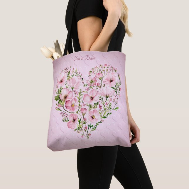 Sac fourre-tout Floral Coeur Rose (De près)