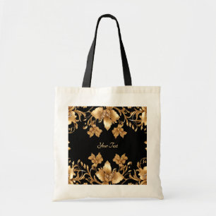 Sac fourre-tout floral doré