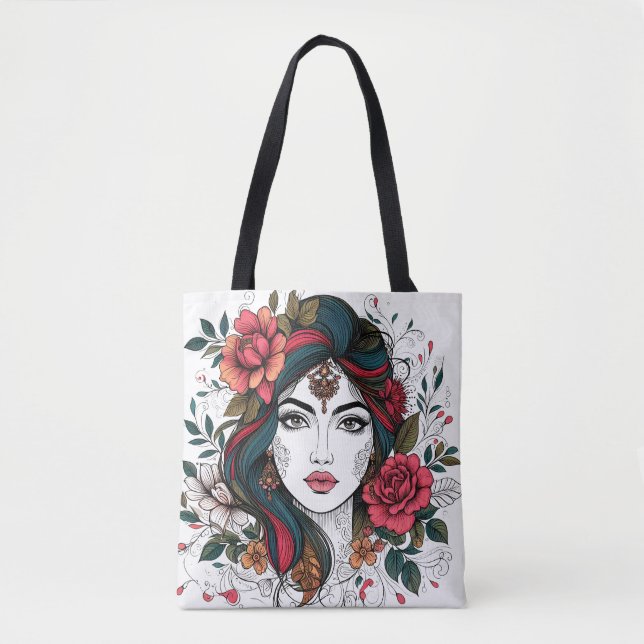 Sac fourre-tout Floral Face – Beauté Boho (Devant)