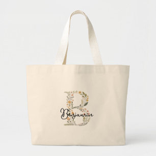 Sac fourre-tout Floral initial et nom illustré