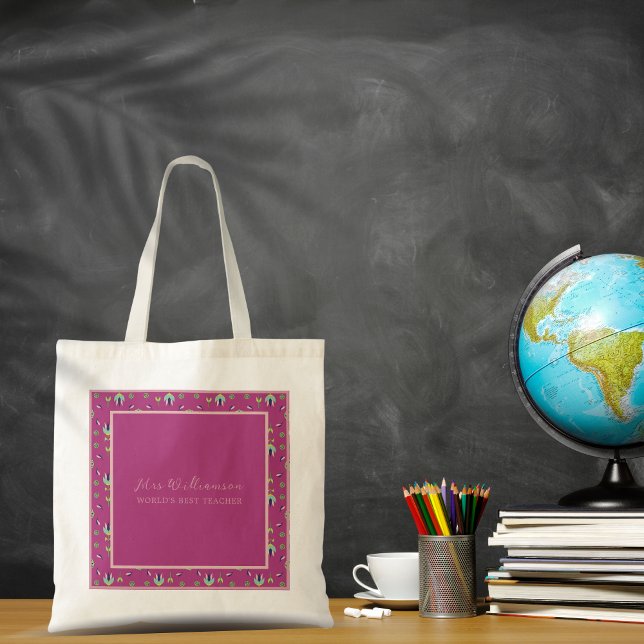 Sac fourre-tout floral moderne brillant de l'ensei (Bright Modern Floral Teacher's Tote Bag. Say thank you with this personalised gift.)