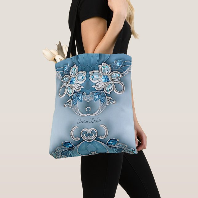 Sac fourre-tout Floral Orné Bleu (De près)