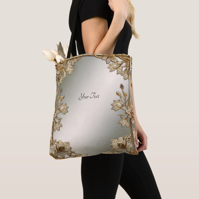 Sac fourre-tout floral orné or (De près)
